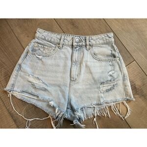 Womens Garage Denim Jean Festival Shorts Raw Ripped Hem Distressed Size 01/25